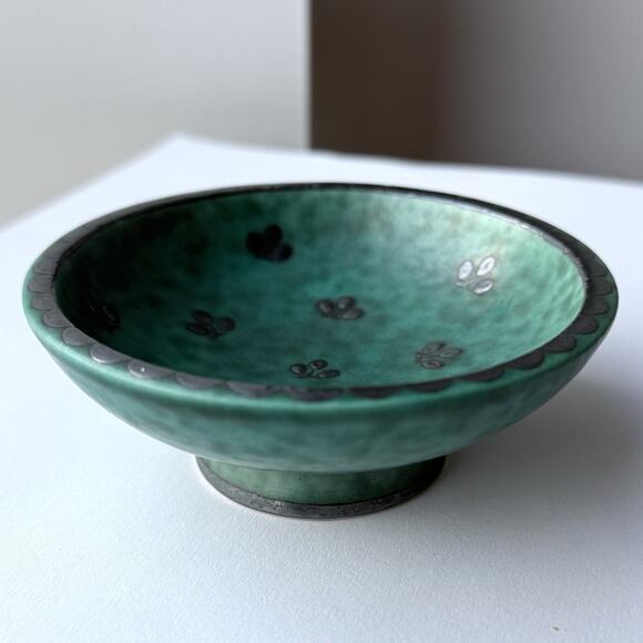 Wilhelm Kåge Gustavsberg Argenta Sweden Pottery Small Bowl 4” Silver Overlay - Picture 2 of 6